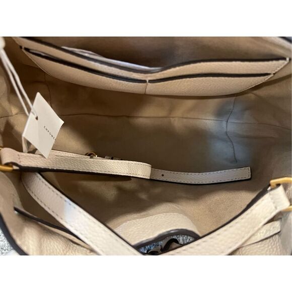 Tory Burch Women's Beige McGraw Dragonfly Drawstring Leather Tote Handbag NWT - Picture 6 of 10